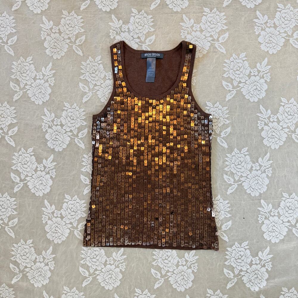 Bisou Bisou Michele Bohbot Brown Sequin Tank Top Size Small